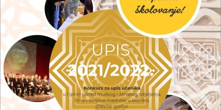 Sinan-begova medresa u Novom Pazaru raspisala je KONKURS ZA UPIS UČENIKA U I (PRVI) RAZRED MUŠKOG I ŽENSKOG ODJELJENJA MEDRESE U ŠKOLSKOJ 2021/22. GODINI