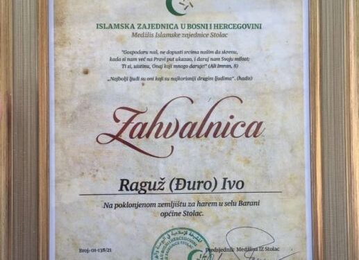 Hrvat iz Stoca ispunio želju pokojnog oca i poklonio zemlju za muslimanski harem