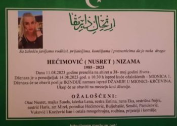 Danas dženaza  tragično stradaloj Nizami iz Gradačca