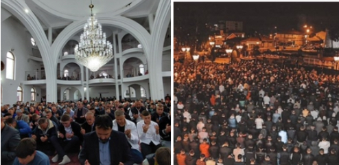 Noćni namazi u Novom Pazaru na trgu, Tutinu sultan Fatih džamiji i Rožaje u hali sportova