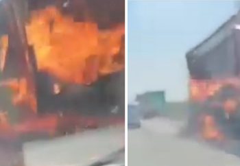 Šleper se zapalio i sva roba koja se nalazila na prikolici VIDEO