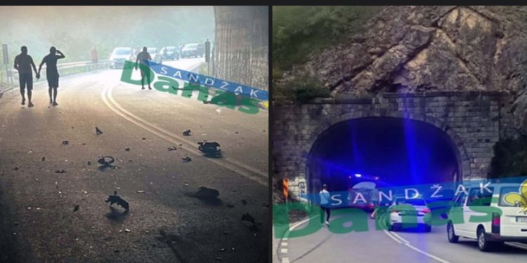 Tutin: Teška nesreća u tunelu kod Mehovog krša, dijelovi zapaljenog motora po ulici
