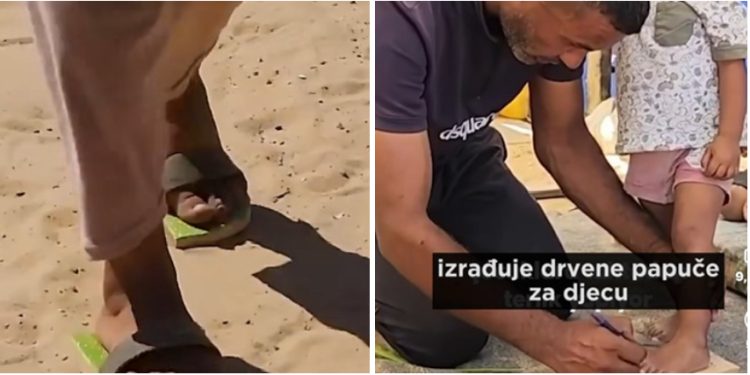 Palestinski stolar pravi djeci obuću od drveta i tkanine, poklon za siromašne