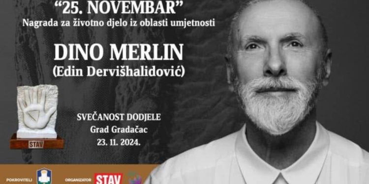 Dino Merlin dobitnik Nagrade za životno djelo “25.novembar”, sav prihod u humanitarne svrhe