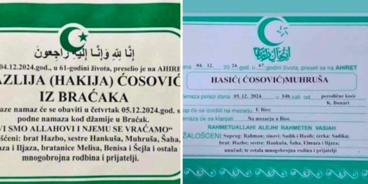 Velika žalost u selu Braćak: Preselio Fazlija Ćosović a onda i njegova sestra Muhruša, kada je čula za brata