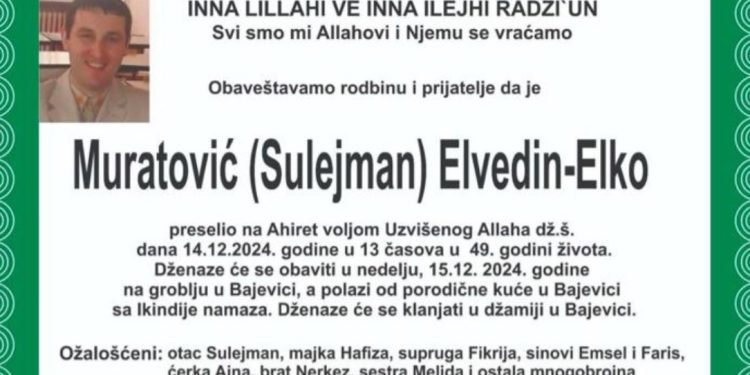 Novi Pazar u tuzi zbog gubitka voljenog profesora Elvedina Elka Muratovića