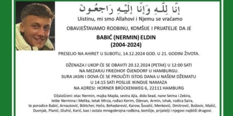 Prerani odlazak Eldina (21): Bolna tuga za porodicu i zajednicu u Hamburgu, Bosnu i Sandžak