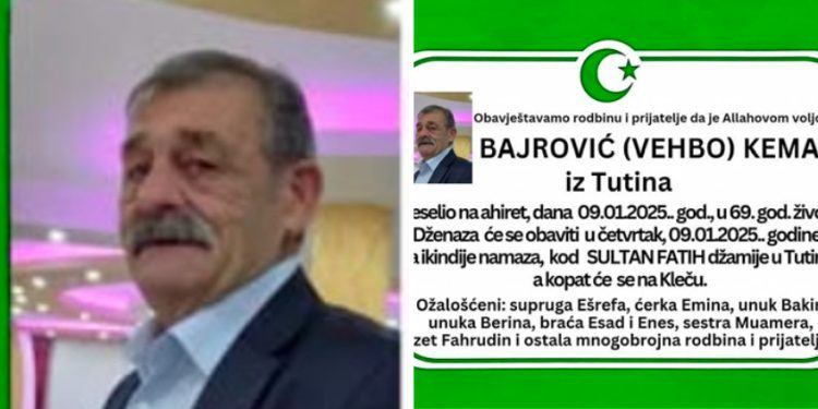 Na Ahiret preselio Kemal Bajrović ix Tutina, prosvjetni radnik i bivši direktor škole