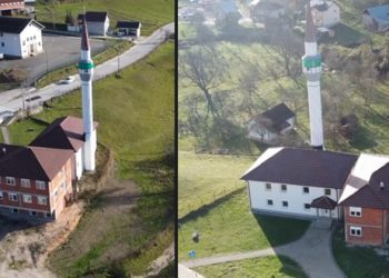 Džamija u Donje Sebečevo, pored regionalnog puta između Tutina i Novog Pazara