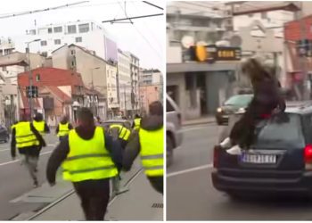Auto odnijelo djevojku na trotoaru za vrijeme protesta u Beogradu VIDEO