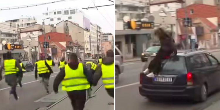 Auto odnijelo djevojku na trotoaru za vrijeme protesta u Beogradu VIDEO