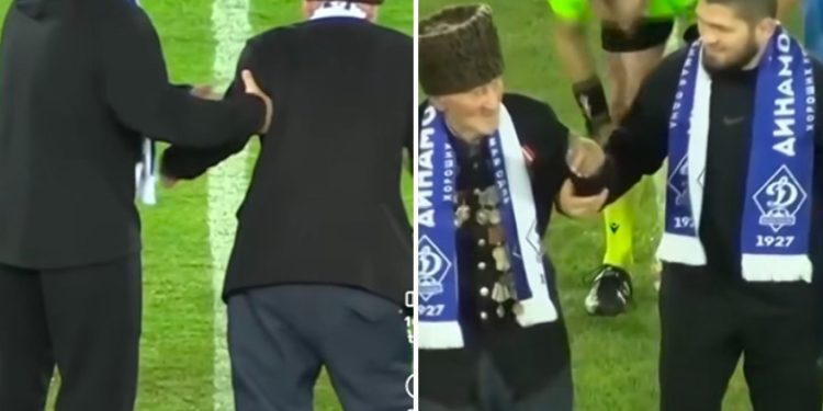 Stogodišnji Ibrahim, uz pomoć Habiba izveo početni udarac na fudbalskoj utakmici