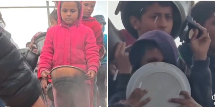 Palestinska djeca gladna po kiši čekaju u red za hranu VIDEO