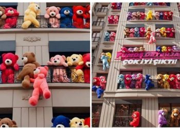 Plišani meda kao ukras zgrade u Istanbulu: Topla marketinška čarolija