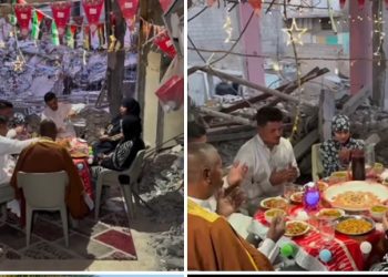 Sve su ruševine oko njih, ali su napravili predivan ambijent za iftar