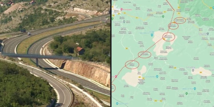 Detaljan prikaz autoputa preko Pešteri i raskrsnice za uključenje Sandžačkih gradova