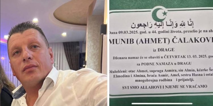 Posle teške bolesti u Njemačkoj preselio Munib Čalaković, dženaza danas u rodnoj Dragi
