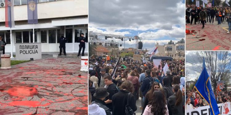 Novi Pazar: Studenti došli ispred zgrade policije i prosuli crvenu farbu- “Ruke su vam krvave”