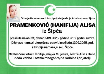 Pešter u suzama: Preminula 18-godišnja Alisa Pramenković iz sela Šipče kod Tutina