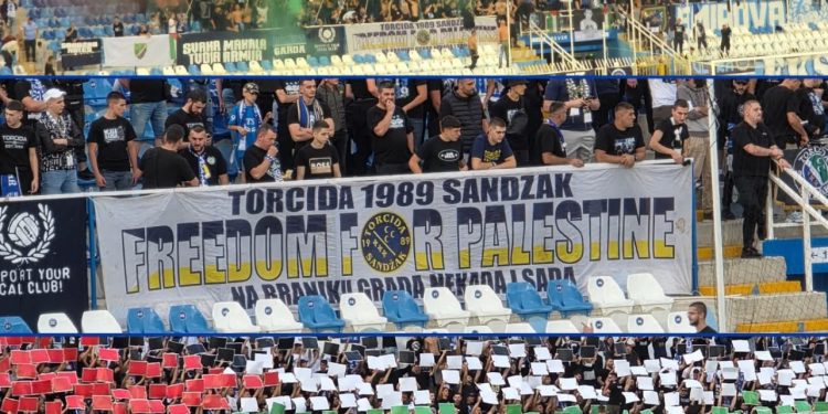 Tribine Novog Pazara u bojama solidarnosti: Torcida Sandžak i Ekstremi poslali poruku podrške Palestini
