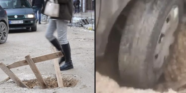 Rupa na sred ulice Šabana Koče u centru Novog Pazara opasnost za pješake i vozače,, jedno upalo