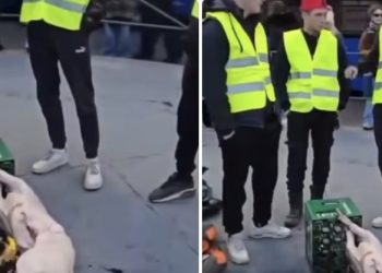 Bruka i sramota Srbije: u centru Beograda grupa ekstremista sa fesovima na glavi peče prase
