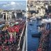 Masovni marš podrške Palestini na Galata mostu u Istanbulu, nakon sabah-namaza