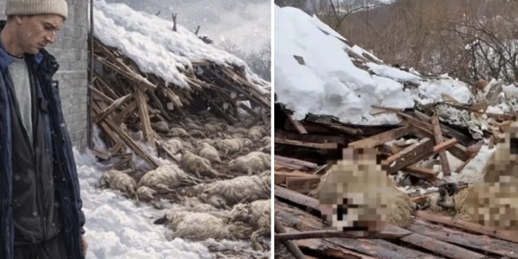 Snijeg urušio krov štale, stradalo stado ovaca i koza, mladi stočar ne krije tugu