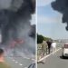 Strašni prizori na auto-putu nakon sudara dva šlepera, kada je jedan u potpunosti izgorio VIDEO