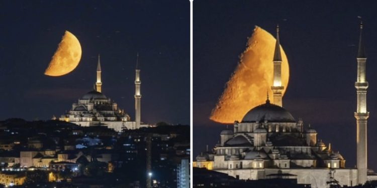 Polumjesec obasjao Istanbul: Spektakularan prizor iznad Fatihove džamije