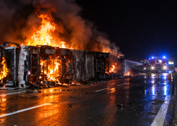 Teška nesreća na auto putu: Kamion se prevrnuo i zapalio, vozač poginuo